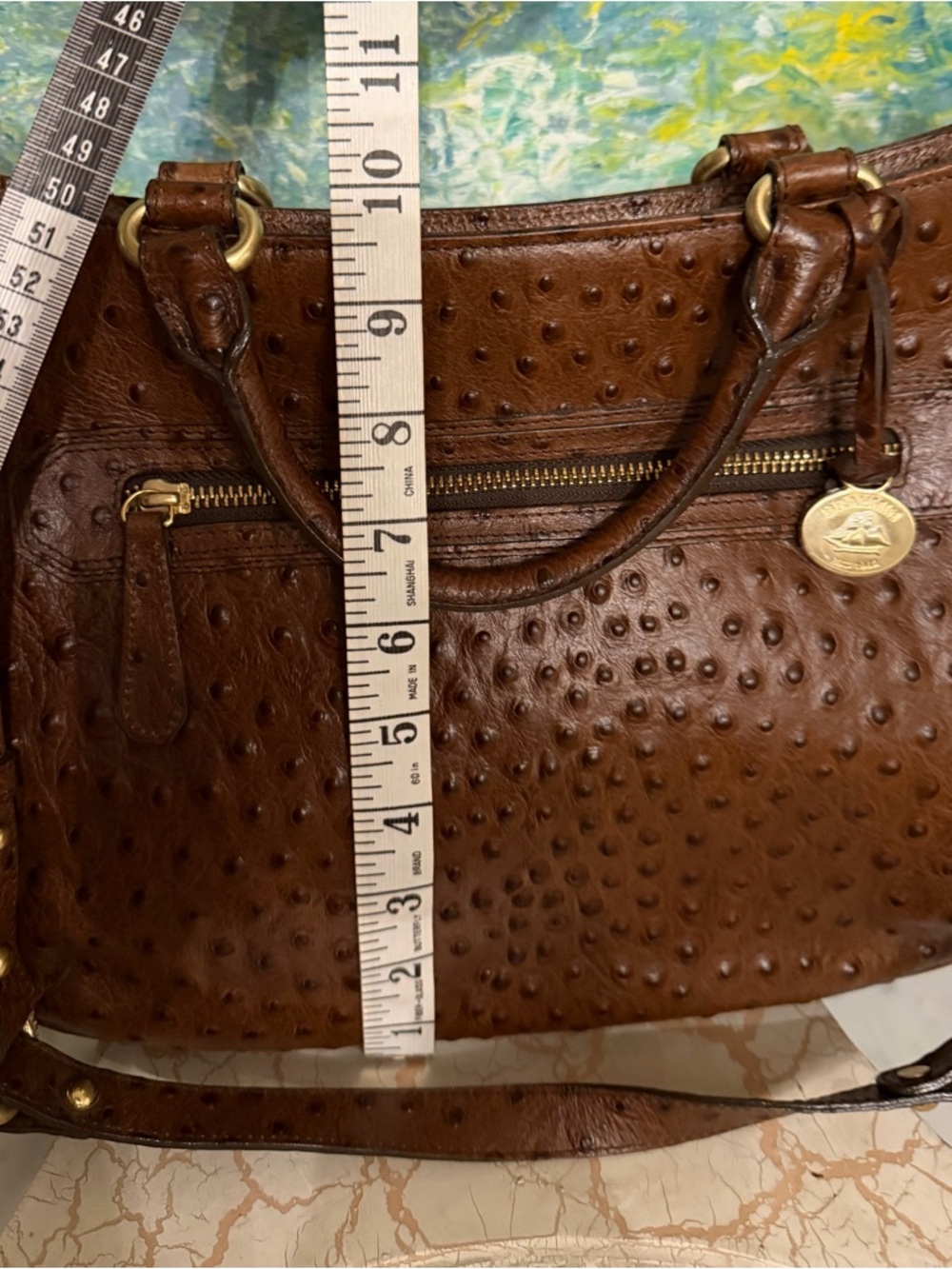 Brahmin Brown Ostrich-Embossed Leather Bag - Picture 6 of 7